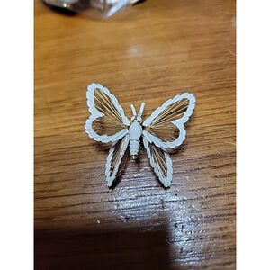 Monet Butterfly Brooch White Enamel Gold Tone Openwork Vintage Jewelry
